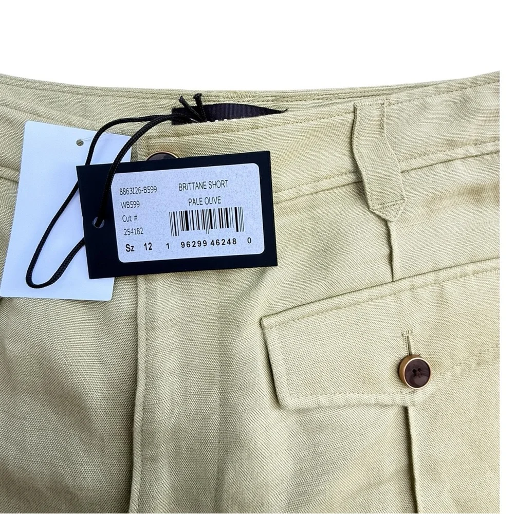 Paige Brittane Shorts For Women Pale Olive Linen Blend Pockets Size 12 NWT